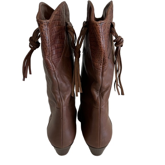 Salamander Brown Leather Western Style Boots with Fringe Detail 6.5 NEW - Picture 9 of 14
